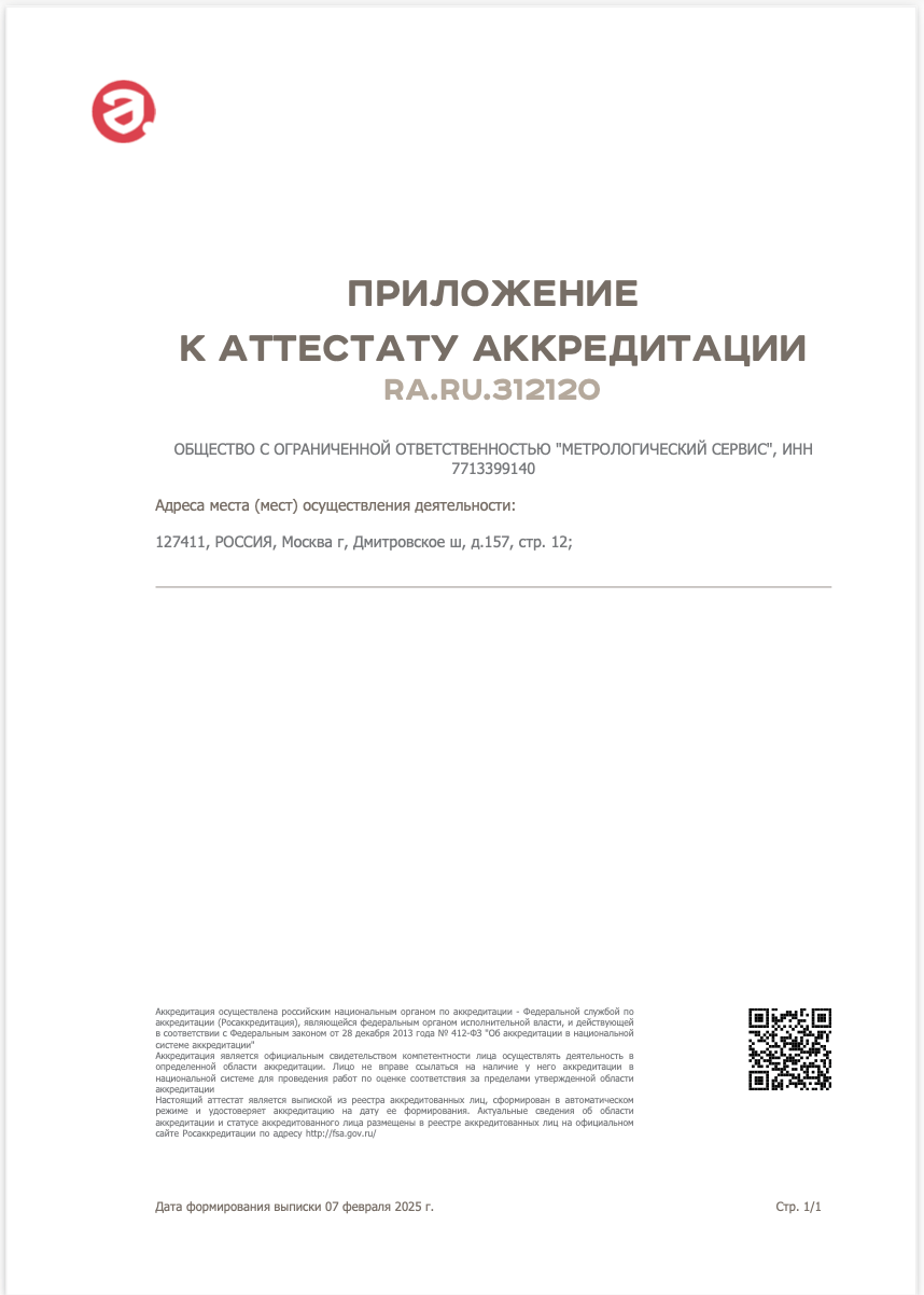 Приложение к аттестату аккредитации